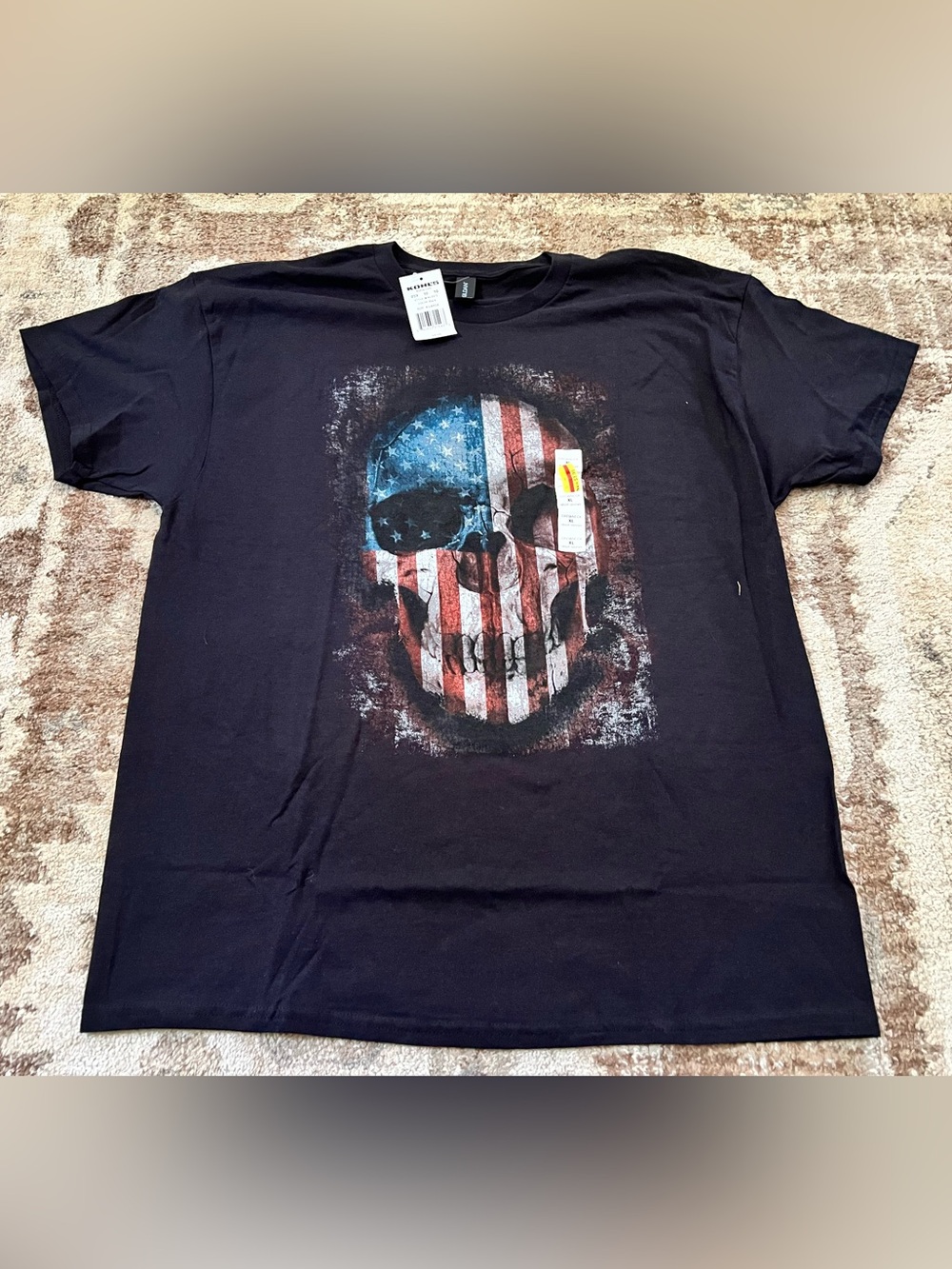 Gildan Black Short-Sleeve Tee with American Flag Skull Graphic